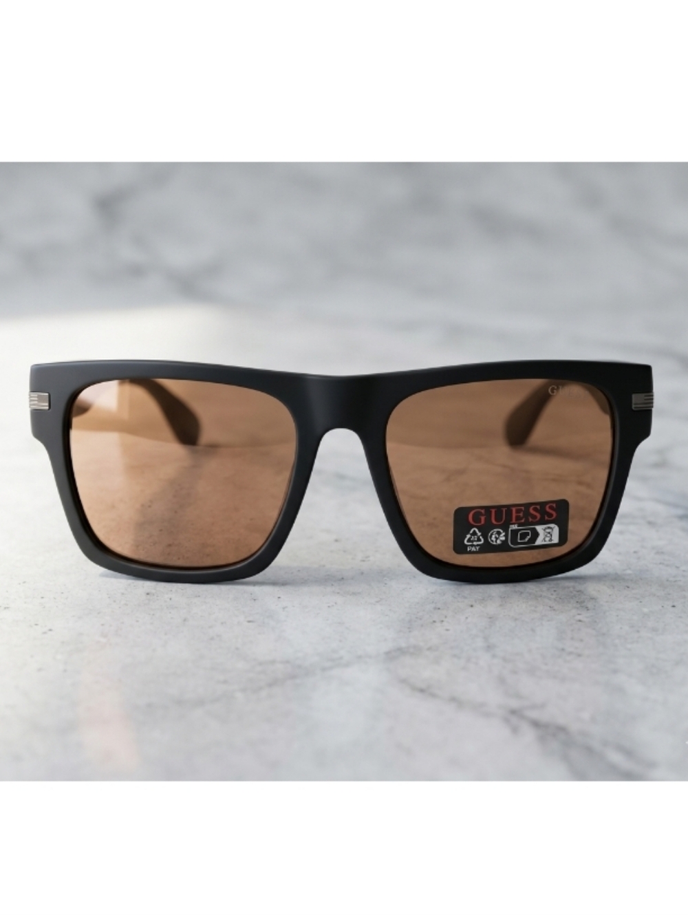 Guess Matte Black Frame Sunglasses with Amber Lenses